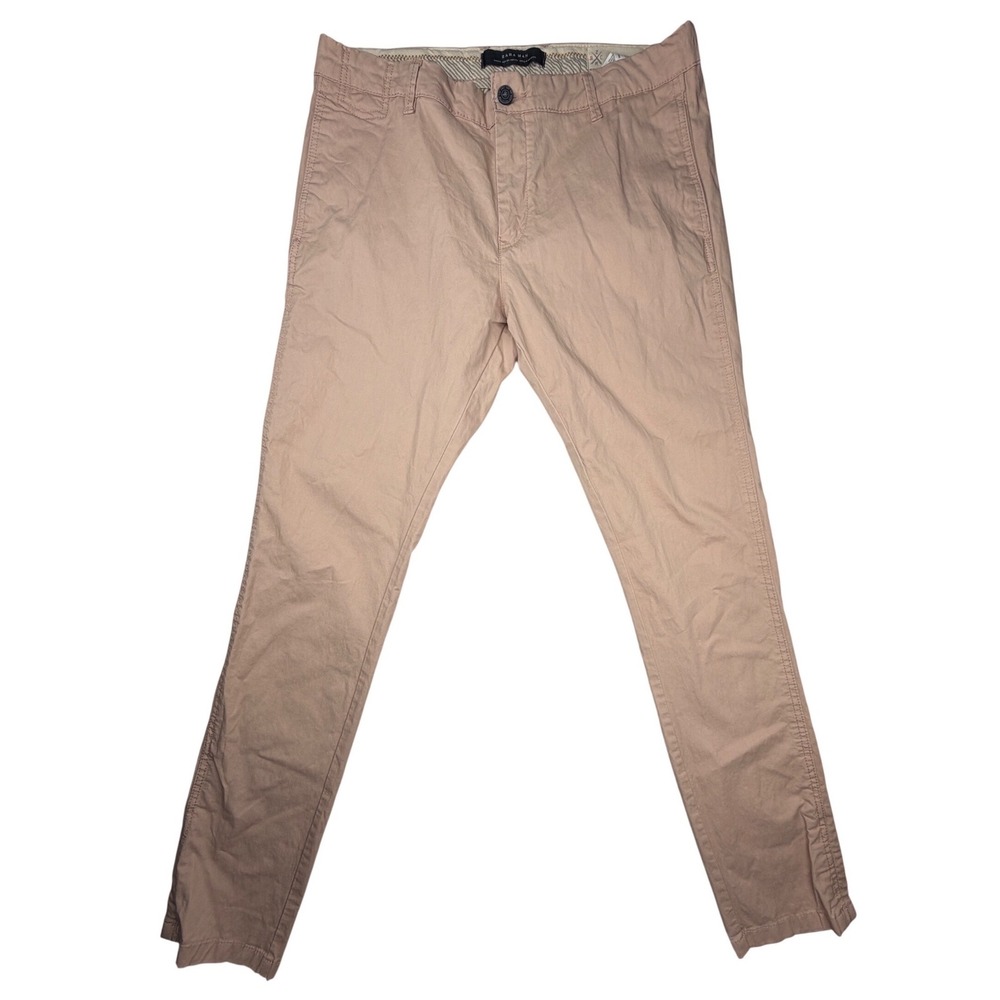 Zara Chino Pants Men's 34 Dusty Pink Stretch Cotton Lyocell Tapered Flat Front